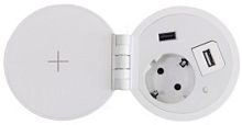 Розетка встраеваемая Mebax 51 1-м.+беспроводная зарядка+2xUSB Ø80мм белый картинка